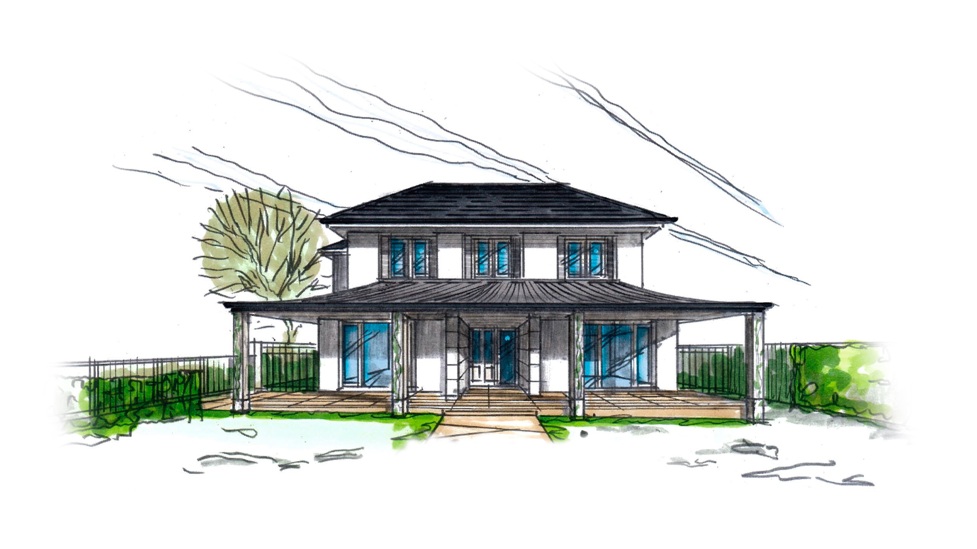 An architectural sketch of the Englehart Glen Iris residence.